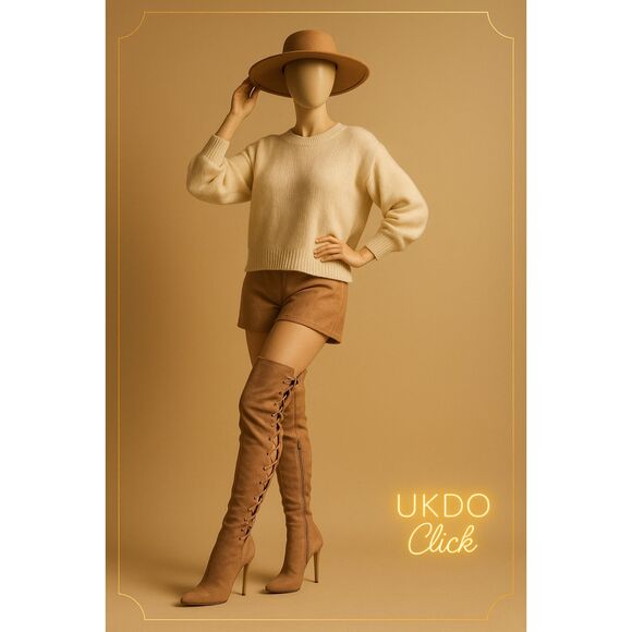 Vintage Camel Suede High Heel Over the Knee Boots Lace Up Back Side Zip 9 - Picture 1 of 11